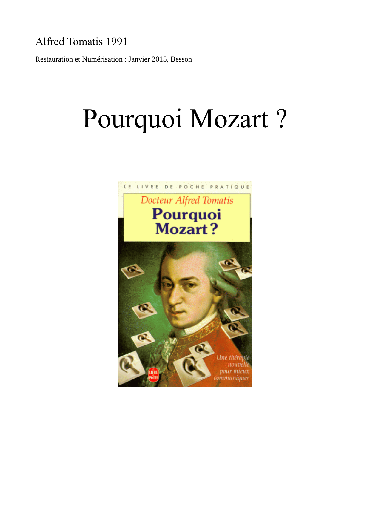 Cover of Pourquoi Mozart ?, Alfred Tomatis, 1991
